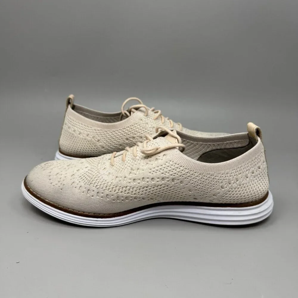 Cole Haan Original Grand Women's 8B Beige Stitchlite Knit Wingtip Oxford Shoes